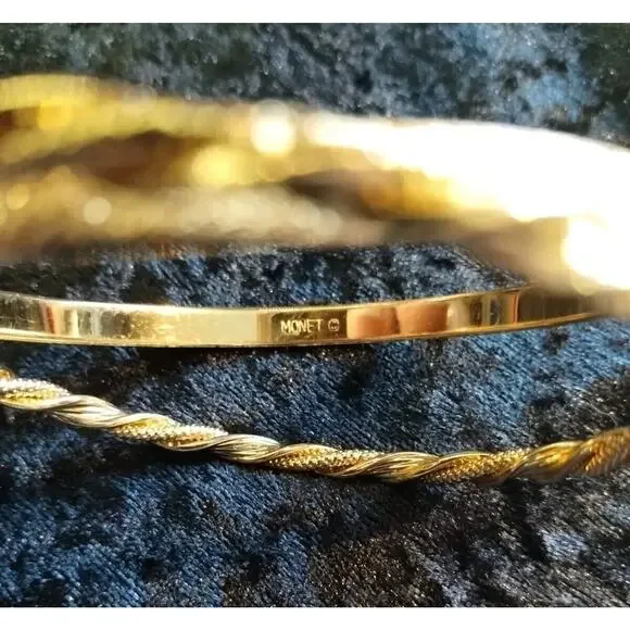 Monet Vintage Bracelet Bangles Rope & Glittery Gold Tone Metal Lot Of Two (2) - Picture 5 of 11